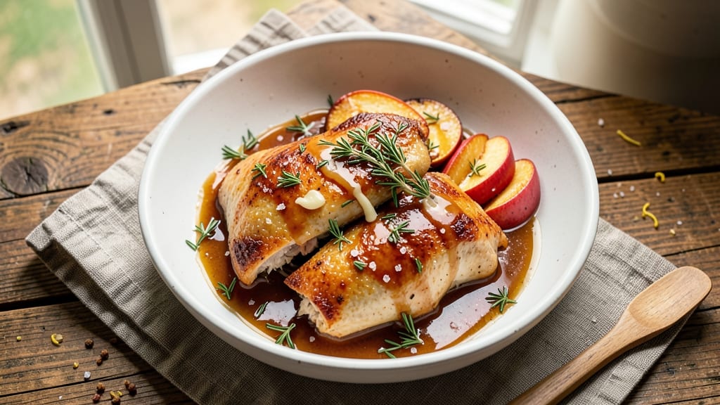 Rosemary Apple Cider Chicken Recipe: Herbed Pan-Sear With Caramelized Apple Bite
