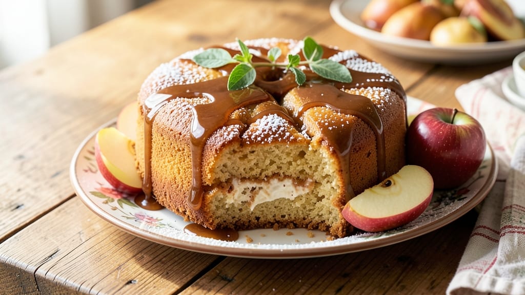 Fresh Apple Cake With Caramel Sauce Recipe: Moist Layers and Drizzled Warm Sauce