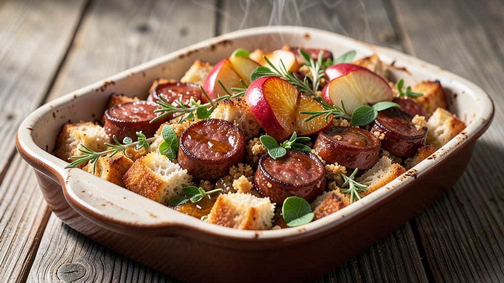 Chicken Apple Sausage Stuffing Recipe: Savory Herb-Apple Crumble With Juicy Sausage Bites